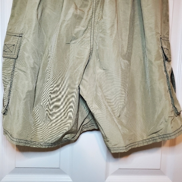 Speedo Vintage Beige Black Accent Swim Trunks Mesh Lined Size Large Cargo - Picture 6 of 9
